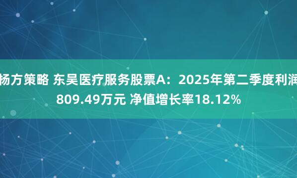 杨方策略 东吴医疗服务股票A：2025年第二季度利润809.49万元 净值增长率18.12%